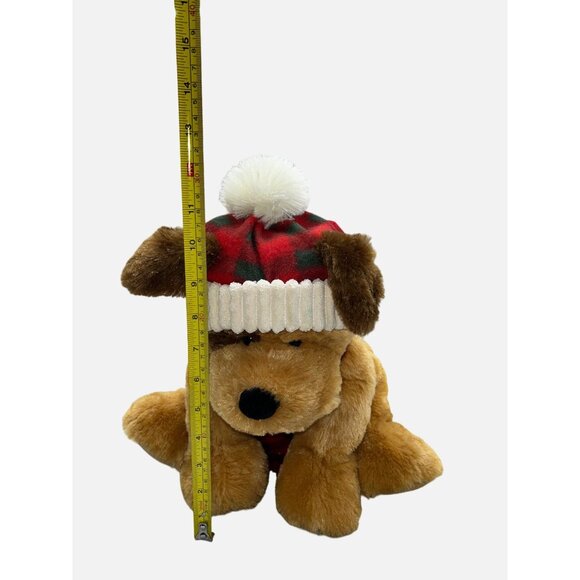 Hugfun Christmas Brown Puppy Dog Winter Plaid Hat Scarf 12" Plush Stuffed Animal - Picture 10 of 10